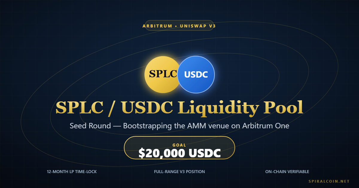 SPLC / USDC Liquidity Pool — Arbitrum · Uniswap V3 · $20,000 USDC goal